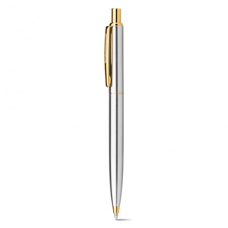 Stainless steel ball pen with glossy body and clip Silverio