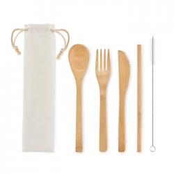 Bamboo cutlery with straw...