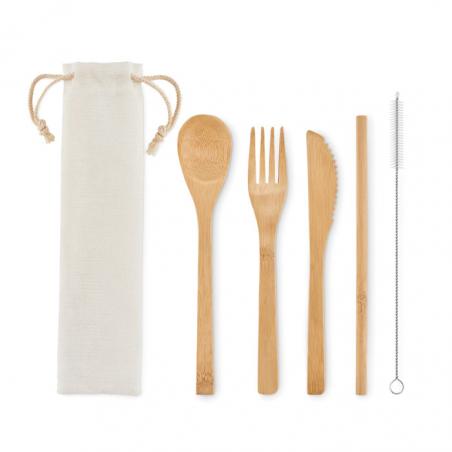 Bamboo cutlery with straw Setstraw