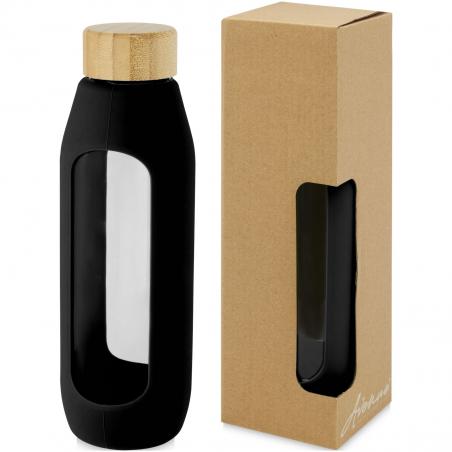 Garrafa de vidro borossilicato de 600 ml com pega de silicone Tidan