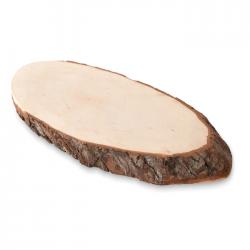 Oval wooden board with bark...