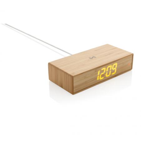 Relógio despertador de bambu com carregador sem fios de 5W