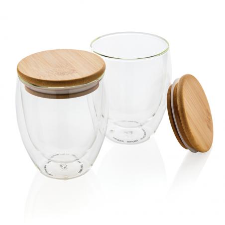 Set 2 bicchieri in vetro borosilicato con tappo in bambù