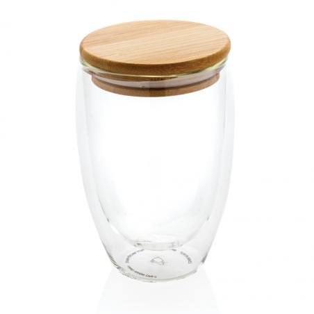 Bicchiere in vetro borosilicato con tappo in bambù 350ml