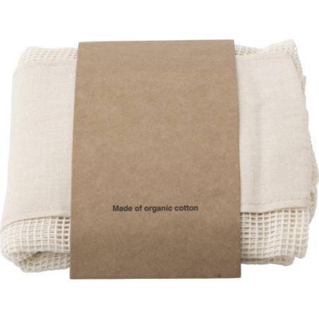 Conjunto de três sacos de malha de algodão reutilizáveis. Adele
