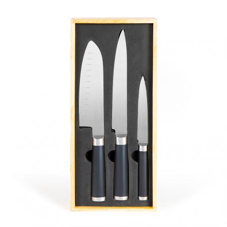 Conjunto de 3 facas tipo japonês em caixa de madeira MEC115