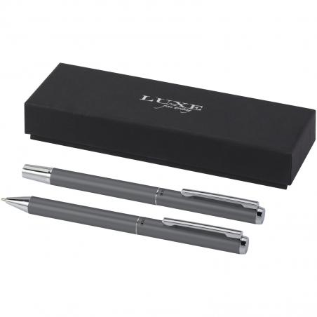 Ensemble-cadeau stylo bille et stylo roller lucetto en aluminium recyclé (encre noire) 