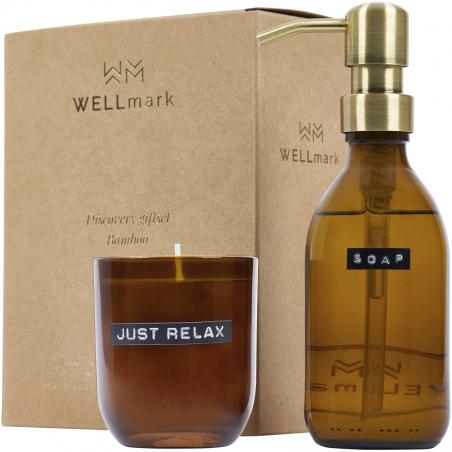 Wellmark discovery 200 ml hand soap dispenser and 150 g scented candle set - bamboo fragrance 