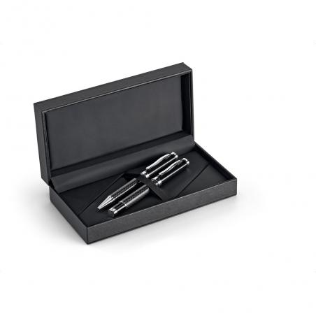 Roller pen and ball pen set in metal and carbon fibre with twist mechanism Chess