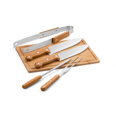 Fivepiece wooden and stainless steel barbecue set Flare