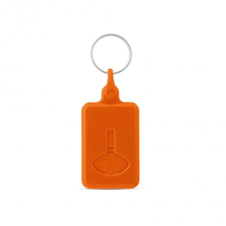 Coinshaped keyring for supermarket trolley Bus