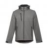 Mens softshell jacket with detachable hood and rounded back hem Thc zagreb