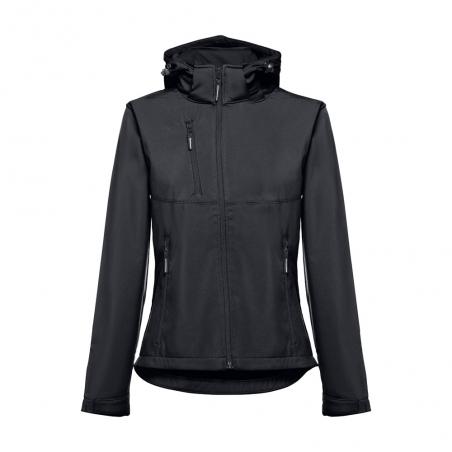 Womens softshell jacket with detachable hood and rounded back hem Thc zagreb women