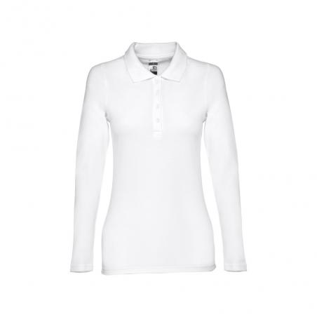 Womens longsleeved polo shirt in cotton piqué and viscose with removable label. White Thc bern women wh