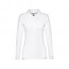 Womens longsleeved polo shirt in cotton piqué and viscose with removable label. White Thc bern women wh