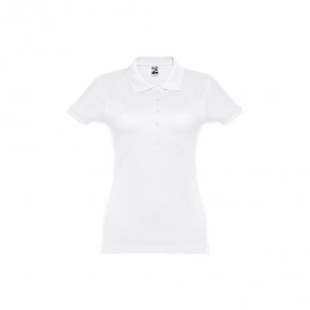 Polo da donna a maniche corte con cintura in cotone cardato. Bianco Thc eve wh