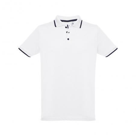 Mens polo shirt with contrast colour trim and buttons. White. White Thc rome wh