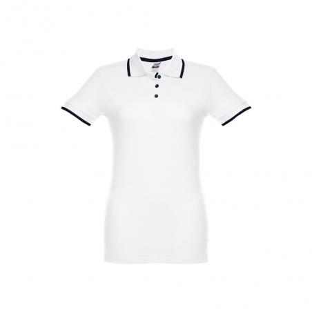 Womens polo shirt with contrast colour trim and buttons. White Thc rome women wh