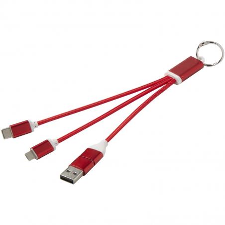 Metal 4-in-1 recycled aluminium charging cable with keychain 