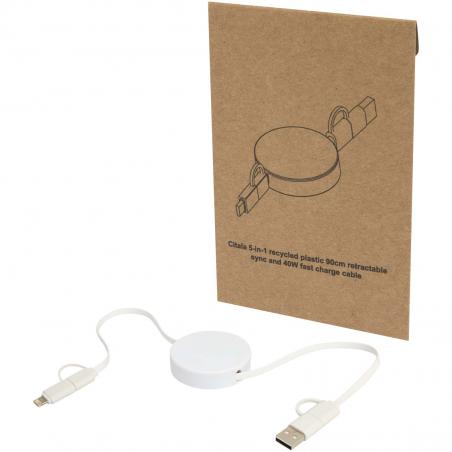 Citala 5-in-1 recycled plastic 90 cm retractable data sync and 40w fast charge cable