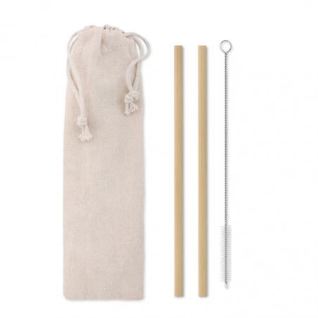 Bamboo straw w brush in pouch Natural straw