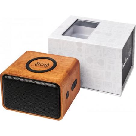 Wooden 3w speaker with wireless charging pad 